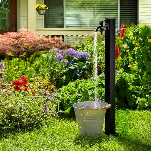 Wassersäule aus Edelstahl, 95cm Vertikale Wasserzapfsäule Garten für den Außenbereich, Frostsichere Außenarmatur für Gartenarbeit, Autowäsche & Tierpflege (Square Colum with Dual Faucet, 95cm)