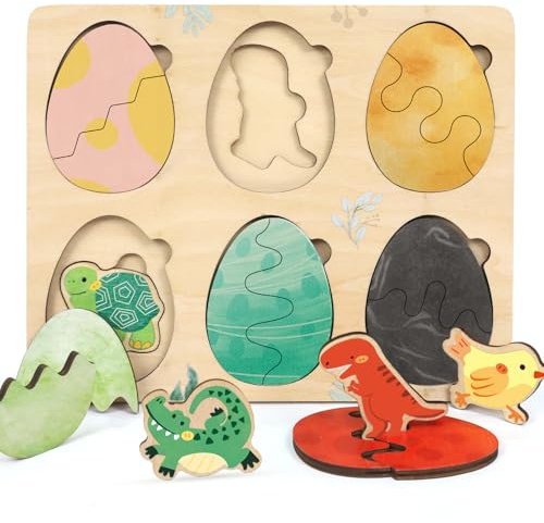 YGJT Montessori Jouet Enfant 1 an, Jeu Educatif idéal pour Cadeau de Noel ou Anniversaire, Jouet Coquille d'œuf d'animal Cadeau Garcon 2 Ans, Puzzle Bois pour Bebe Garçon ou Fille