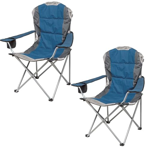 VFM e-Store - Blue Berkley Padded Chair With Carry Bag High Back Relaxer Indigo - Camping Pack Of 2
