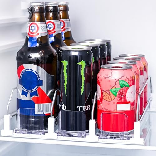 OAKENCREST Automatisch Kühlschrank Organizer Getränke, 3 Reihen Kühlschrank Dosen Organizer, Selbstschiebende Getränkehalter Kühlschrank, für 12 Dosen, für Abstellraum, Küche, Supermärkte, 31×25cm