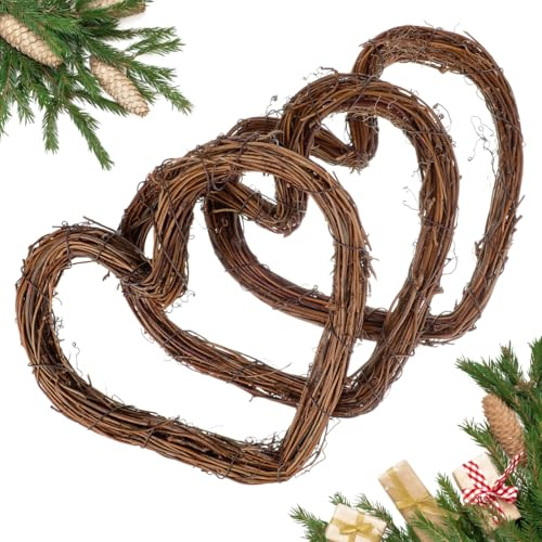 DOITOOL 3 Pcs Heart Shaped Wreath Frame 20cm - Natural Rattan Wreath Base for Diy Crafts - Wicker Grapevine Heart Vine Twigs for Valentine Christmas Wedding Tree and Wall Hanging Decoration