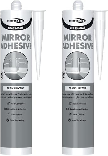 Bond It Glass-Mate Mirror Adhesive 2 Pack (285ml Each) – Low Modulus Neutral Cure Silicone for Interior Mirrors, Glass, Metal, Ceramics & Wood Bonding