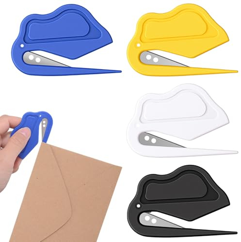 4 Pcs Letter Opener with Safety Handle Multicolor Mini Letter Openers with Stainless Steel Blade Ergonomic Envelope Opener for Paper Cutting, Office, Home, School, Pets Hair Knot Removing