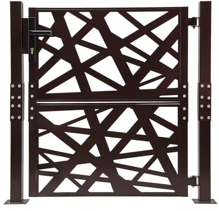 C-Juzarl Gartentor 105x100cm Gartentür mit Schloss Zauntür Gartentore für Garten Tor Gartenpforte Gitterzaun (Braun)