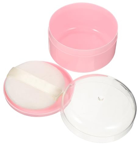 Babypuderquastenhalter mit Deckel und Quaste für Loses Puder | Kunststoffgehäuse, Sieb zum Dosieren, Rosa Ausführung, 1 Stück, für Reisen und Unterwegs