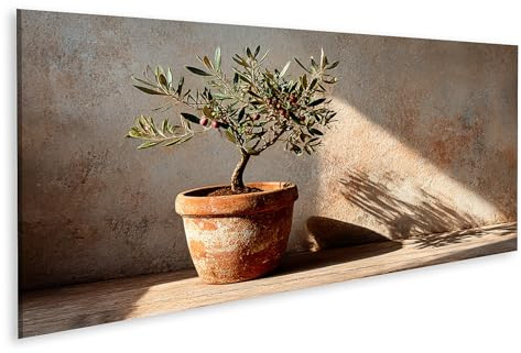 islandburner Bild auf Leinwand Olivenbaum im Terrakottatopf für eine mediterrane Wohnatmosphäre - Panorama