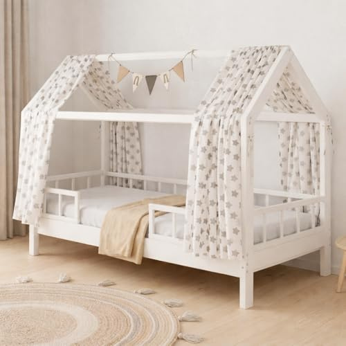 Puckdaddy® Hausbett Carlotta, Kinderbett, Weiß, Rausfallschutz, Lattenrost