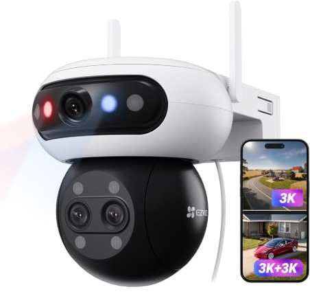 EZVIZ 3K Triple Lens Security Camera Outdoor, 12x Mixed Zoom for Driveway, Face/Human/Vehicle Detection, Auto Tracking, Color Night Vision, 360°PT, Support 512GB WiFi6, No Monthly Fee CCTV (C90f)