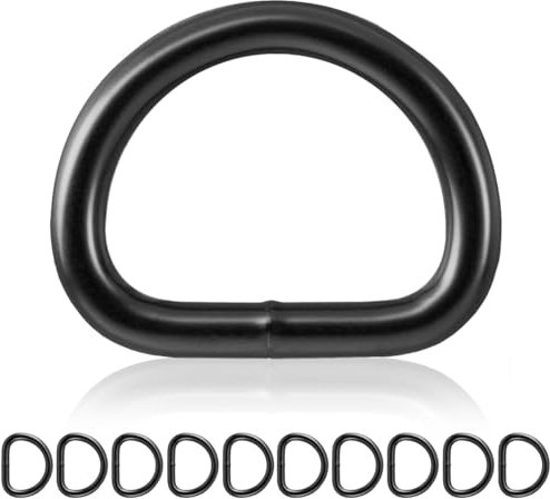 Ganzoo D - Ring Stahl, 10 Stück, 18mm Gurtmaß, Außen 24mm x 19mm, 3mm Material, Größe S, Paracord Hundehalsband, Taschen - Herstellung, Rucksack - Riemen, Nicht-rostend, Farbe schwarz matt
