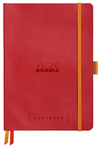 Rhodia 117773C Notizheft Goalbook (DIN A5, 14,8 x 21 cm, kariert, praktisch und trendige, mit weichem Deckel, 90g, elfenbeinfarbigem Papier, 120 Blatt, Gummizug, Lesezeichen) 1 Stück, mohnrot