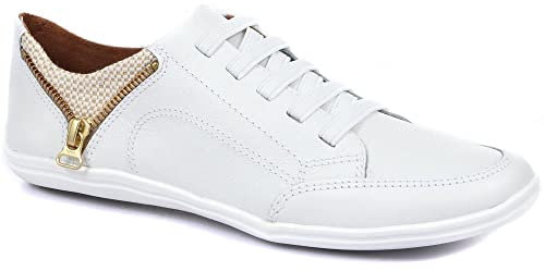 Leather Trainer with Zip Detail - White Size 6
