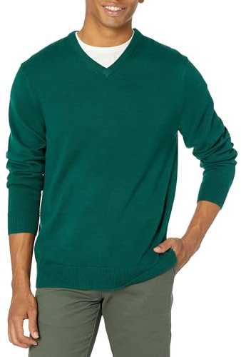 Amazon Essentials Men's V-Neck Pullover Jumper (Available in Big & Tall), Dark Green, XXL