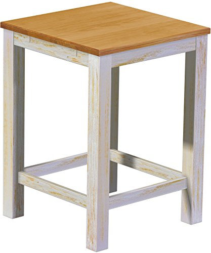 Hochtisch Rio Classico 80x80 cm Shabby Platte Honig mit Fußleisten Bartisch Holz Tisch Pinie Massivholz Stehtisch Bistrotisch Tresen Bar Thekentisch Echtholz Größe und Farbe wählbar Brasilmöbel