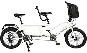 ECOSMO 20 New Folding City Tandem Bicycle Bike 7 Speed Gears, DUAL Disc Brakes, Front bag & Rear rack,Pedal independently - 20TF01W