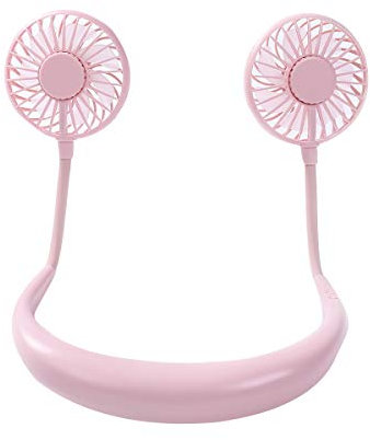 Frecoccialo Neck Fan Handsfree Mini Portable Small Fan with LED Lights USB Rechargeable Battery Powered for Travel Gym Sport Outdoor Camping Office Home (Pink)