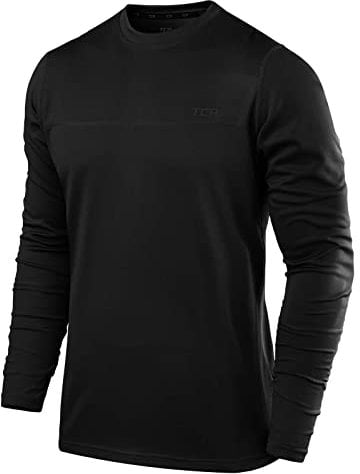 TCA Element Sport Langarmshirt Herren - Funktionsshirt mit Rundhalsausschnitt - Laufshirt Running Shirt atmungsaktiv - Langarm Sportshirt - Sport Oberteil - Schwarz, L