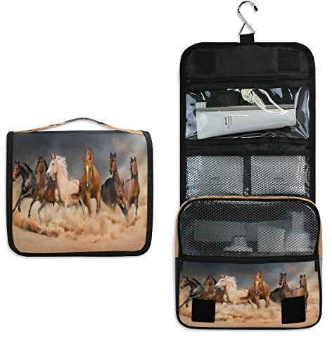 RXYY Hängend Kulturtasche Tier Pferds Laufen Kunstmalerei ausklappbar Bad Turnhalle Kulturbeutel Veranstalter tragbar kosmetisch Waschtasche für Frauen Mädchen