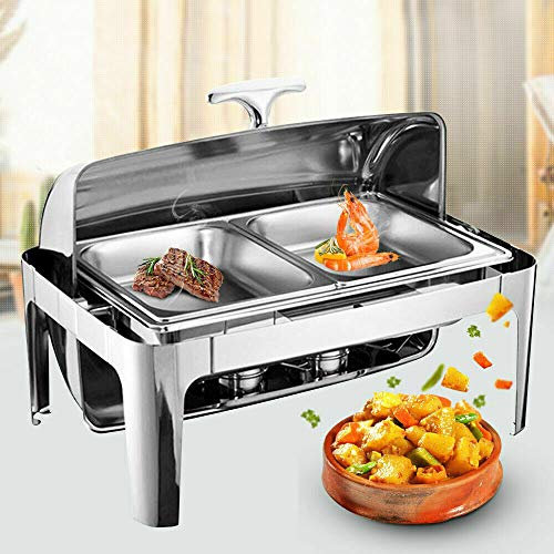 9 l - Plat à chafing dish, Roll-top en acier inoxydable - Récipient de conservation au chaud - Pour la restauration, les buffets et les fêtes