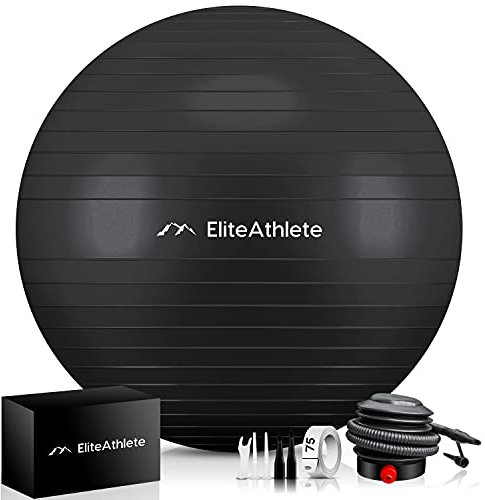 EliteAthlete Palla Fitness con Sistema Anti Burst - Palla Pilates Yoga - Fitball 55 cm 65 cm 75 cm 85 cm - Palla Gravidanza - Fit Ball incl. Pompa d'Aria