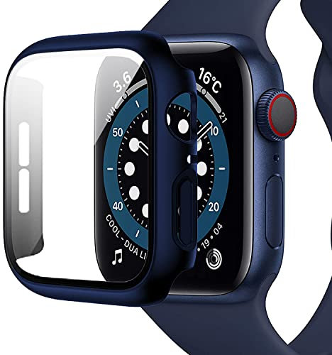 Miimall Hülle Kompatibel mit Apple Watch Series 6/SE/5/4 40mm Schutzhülle mit Glas Displayschutz, Hard PC Vollabdeckung Ultradünne Kratzfest Schutz Case für iWatch 40mm - Blau