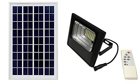 LEOFLA Projecteur à LED de 50 W SMD lumière Blanche avec Panneau Solaire, capteur et télécommande, Variable, Moyenne