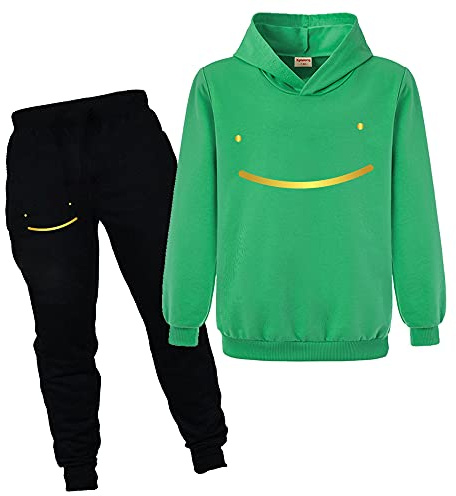 Xpialong Dream SMP Smile Merch Youtube Gaming Trainingsanzug Junge Mädchen Kapuzenpullover Kinder Kleidung Set, Grün 1, 12-13 Jahre