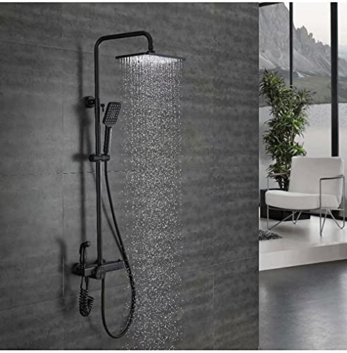 Nian Thermostatische Brausegarnitur Regen-Duscharmatur Heiße und kalte schwarze Duscharmatur mit Bidet-Spray-Duschmischer-Schwarz