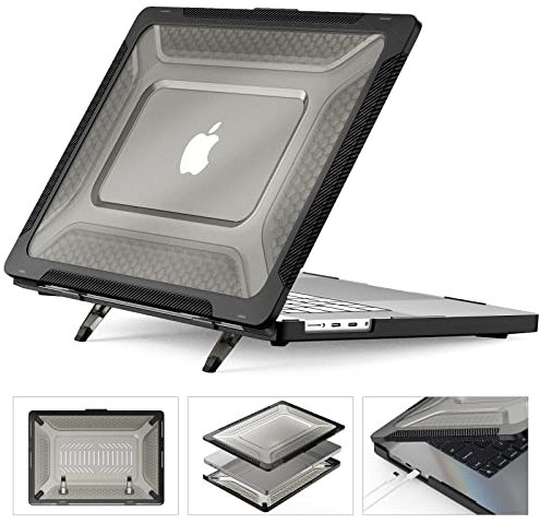 SEYMCY Cover Compatible with MacBook Pro 16 inch Case 2024 2023 2022 2021, Anti-Scratching Hard Shell Protective with Foldable Stand M4 A3186 A3403 / M3 A2991 / M2 A2780 / M1 A2485 - Black