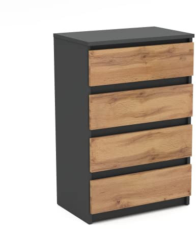 MRBLS Kommode mit 4 Schubladen Sideboard Schubladenschrank Kleiderschrank Modern Möbel mit Schubladen für Ihr Schlafzimmer (Grau Matt - Wotan) – 60 x 92,5 x 33,5 cm (B/H/T)