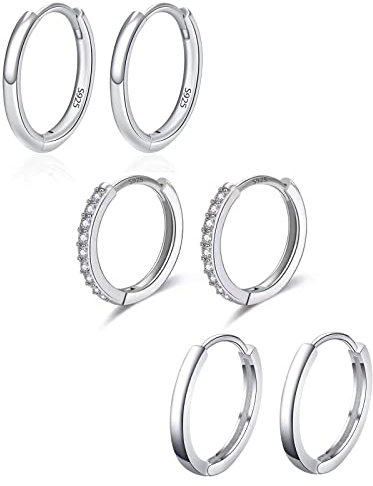 Silber 925 Ohrringe Set - Creolen Klein für Damen und Herren - Echt Silber Ohrstecker 6 Stück