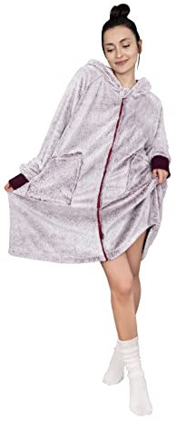 Gräfenstayn® Flauschige Hoodie Decke mit Ärmeln, Reißverschluss & Kapuze - Öko-Tex Standard 100 - tragbare Kuschel-Decke zum Anziehen - Kuschel-Pullover für Damen & Herren (L – XL, Rot)