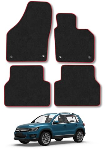 VW Tiguan (2008-2016) Carpet Car Mats | Red Edge Trim Tailored Fit Floor Mats Full Coverage Protection Accessories Easy Clean Anti Slip Made in the UK