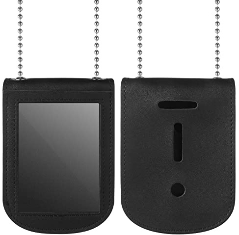 Prasacco 1 porta badge in pelle della polizia, porta badge nero, universale, con catena di perline, per operai della polizia