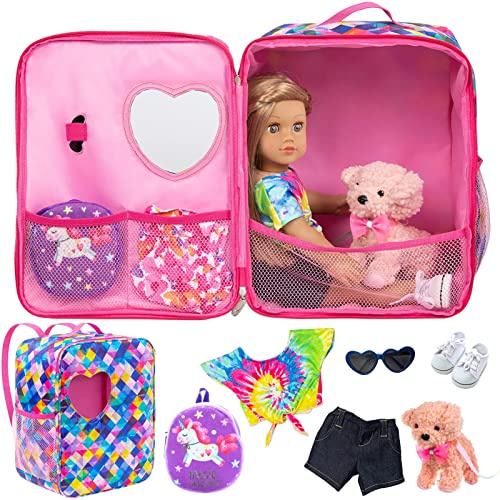 Ecore Fun 18 Inch Doll Storage Bag, 7 Pcs Clothes & Accessories Set