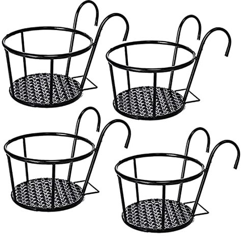 Portavasi Da Appendere in Metallo Ringhiera Rotonda Cestini Per Fioriere Da Balcone Portavasi Da Appendere Portavasi Da Appendere Portafiori Da Appendere Fioriere Da Balcone Per Ringhiera Nero 4pcs
