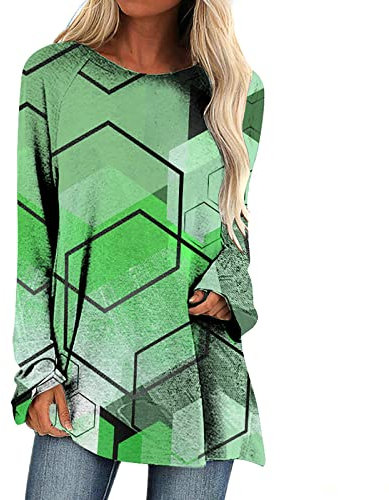 xinxinyu Tunika Damen Langarm Elegant Damen Strickpullover Crewneck Hemd Damen Sporttop Damen Locker Hemdbluse mit Top Print Casual Oberteile Damen