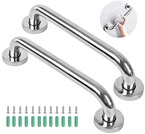 2 Stück rutschfeste Dusch-Haltegriffe für Badezimmer, Chrom-Edelstahl-Handlauf – Sicherheit Behinderungshilfe & Ausrüstung Badehandgriffe, Badezimmer-Haltegriff für Toilette, Treppen (40cm, Silber)