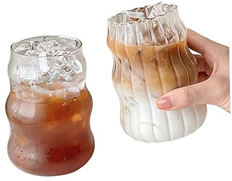 Naisicatar 2pcs klare Glasbecher, 530 ml Ripple Trinkgläser Tassen, Eiskaffee -Glas -Tassen Vintage -Glaswaren für Saftwasserbier