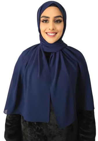 Medinah Kopftuch Moderne Hijab für Frauen - Premium Chiffon Kopftücher aus Leichtem Stoff, 180x70cm Groß, Hochwertiger Stoff (Dunkelblau-#14)