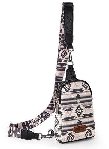Wrangler Aztec Sling Bag Southwest Crossbody Bags Trendy Chest Bag, Schwarz, Einheitsgröße