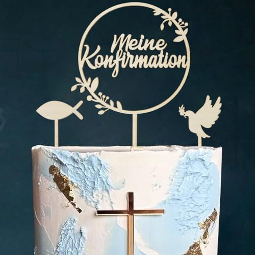WANYI Cake Topper Konfirmation Holz 3pcs Meine Konfirmation Cake Topper Konfirmation Tortendeko mit Fisch Kuchen Erstkommunion Kuchen Deko Tortendeko Party für Junge Mädchen (B)