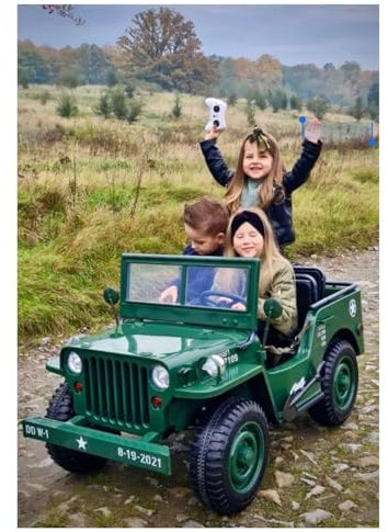 INDALCHESS Jeep militaire 24 V pour enfants, Willys, 4 x 4, Full Option, RC, 3 places, vert