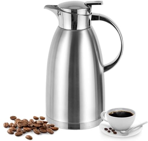 Esilihom 2.3L Thermal Carafe Jugs, Double-Walled Vacuum Carafe Jug, Stainless Steel Thermal Caraf with Handle, Warm & Cold Retention for Coffee, Tea, Water, Drink (Silver)
