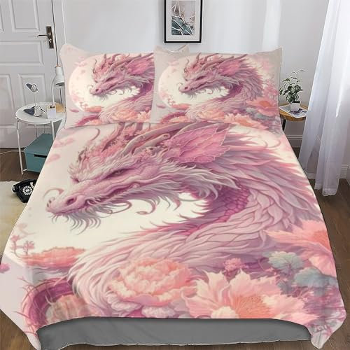 PAZZK Drachen 3D Bettgarnitur 2teilig Set - Bettbezug Erwachsene Teenager Kinder Mikrofaser Bettwäsche-Sets 2tlg Mit Kissenbezug, Bügelfrei Und Weich Bettbezüge Single (135x200cm)