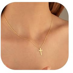 TINGN Collier Croix Plaqué Or 14 Carats - Ras du Cou avec Petite Croix Latérale pour Femme - Bijoux en Or Cadeau pour Fille
