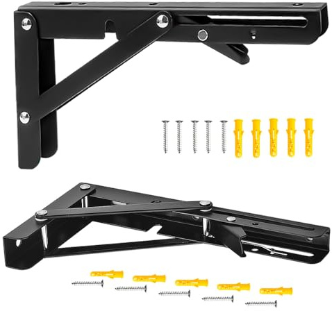 Hocansen 2 Stück Klappkonsole Schwerlast 8 Zoll Eisen Klappwinkel 90 Grad Klappträger Regalträger Wandregal Regalunterstützung Klammer Klappregalhalterungen für Tisch (200mm/Black)