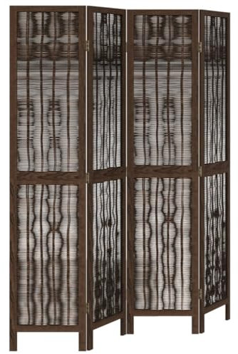 140-145 x 180 cm Raumteiler, 4-teilig Paravent Faltbar, Klappbar Trennwand für Innenbereich, Wand Sichtschutz Umkleide Raumtrenner für Schlafzimmer Wohnzimmer, Dunkelbraun Massivholz Paulownia