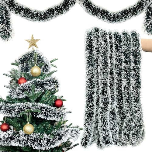 ROLLWAY Ghirlanda di Natale 10 m verde e bianco, decorazione per albero e scale, decorazione