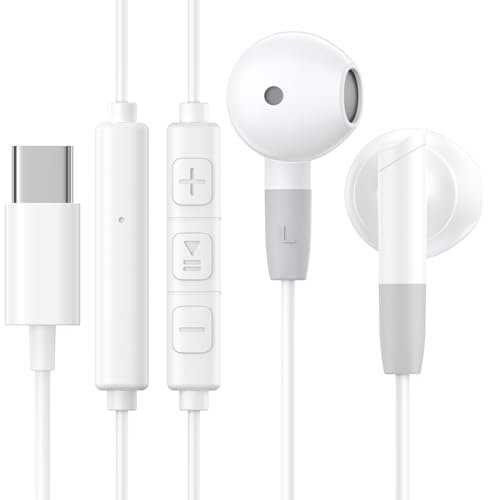USB C Kopfhörer,Type C In Ear Kopfhörer mit Kabel, mit Mikrofon und Lautstärkeregler Ohrhörer,HiFi Stereo Ohrstöpsel für iPhone 15/Samsung Galaxy S23/S22/15 Plus/Google Pixel/Huawei/One Plus/Xiaomi