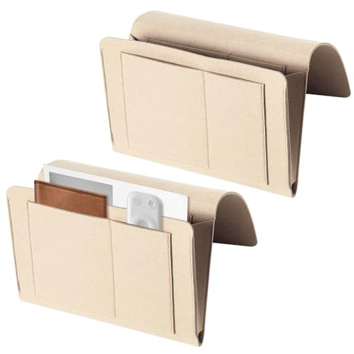 Mlysnd 2pcs Bett Organizer zum Einhängen, Betttasche Filz Nachttisch Aufbewahrungstasche Beige 32 * 21cm,Gelb